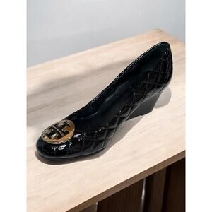 Tory Burch Quinn 65MM Quilted Patent Leather Wedge Heel Size 8M